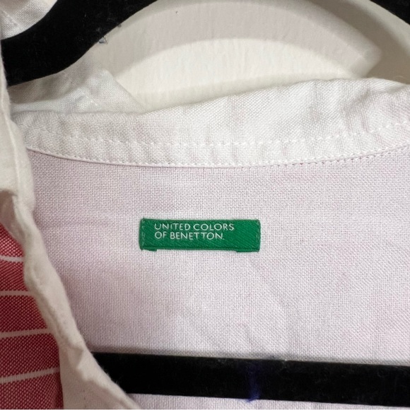 Vintage United Colors of Benetton Dusty Rose Striped Half Button Up Top - Picture 5 of 5